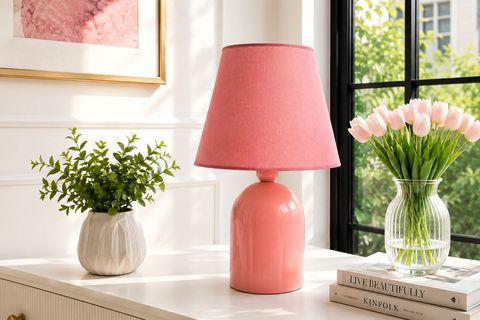 LİVA KUMAŞ ABAJUR, PEMBE, 34 CM