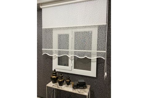 ÇİFT MEKANİZMALI TÜL VE STOR PERDE, ÇİÇEK DESENLİ, KIRIK BEYAZ, 70X200