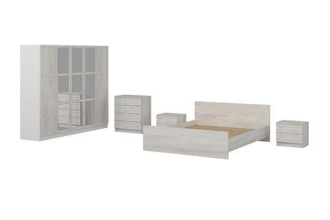 KALE210 YATAK ODASI TAKIMI, ESKİTME BEYAZ, 5 KAPAKLI, SET 93