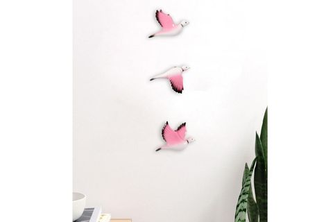 GÜVERCİN ÜÇLÜ DUVAR SÜSÜ, PEMBE