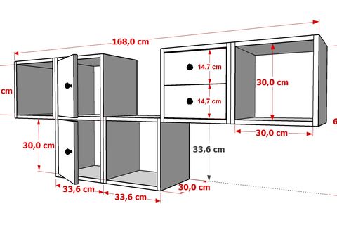 LENO 2 KAPAKLI ÇEKMECELİ DUVARA MONTE AYAKSIZ DRESUAR BEYAZ 170 CM DRS-1004-Ç
