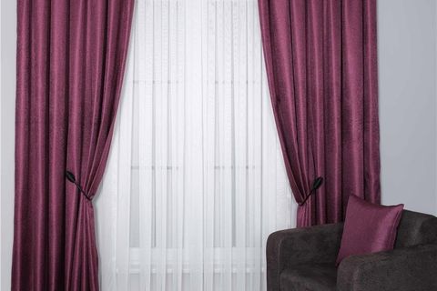 HASIR DOKULU LÜKS FON PERDE, PİLESİZ TEK KANAT MOR, 50X270