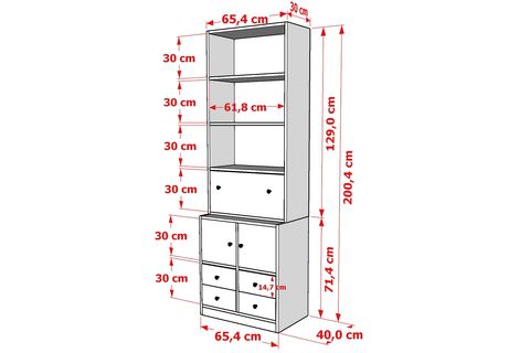 BKCONCEPT DÜŞER KAPAKLI ÇEKMECELİ RAFLI KİTAPLIK, 65 CM, BEYAZ, KTP-1279