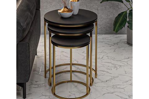 TUBİHOME ZİGON SEHPA TAKIMI, GOLD AYAK,  SİYAH AHŞAP