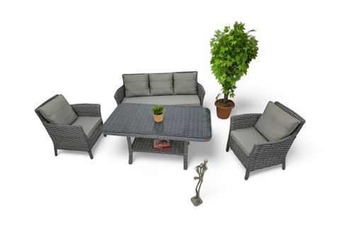LENTA RATTAN ÜÇLÜ BAHÇE MOBİLYASI, GRİ