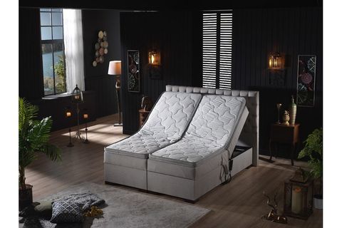 UNİMET LEİLA HAREKETLİ SANDIKLI BAZA BAŞLIK VE YATAK SETİ, GRİ, 200X200