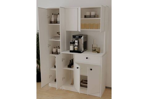 MONNALİS KİLERLİ KAHVE KÖŞESİ ÇOK AMAÇLI DOLAP 5 RAFLI MUTFAK DOLABI BEYAZ