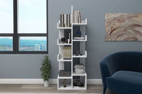 PAMFİLYA KİTAPLIK, MAT BEYAZ, 10 BÖLMELİ