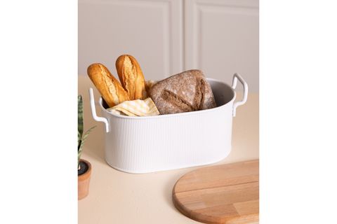 THE MİA STRİPE AHŞAP KAPAKLI EKMEK SAKLAMA KUTUSU BEYAZ 40X22X18 CM