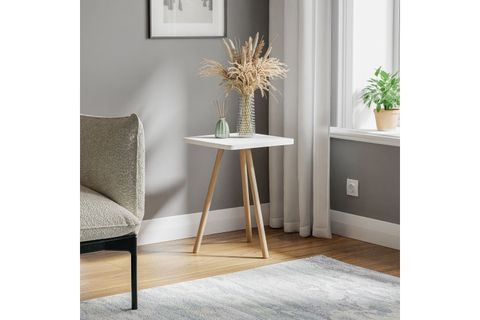 KOZİ KARE AHŞAP AYAKLI YAN SEHPA, BEYAZ