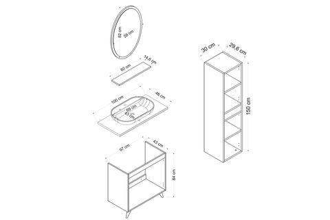 NİKA BANYO DOLABI AY2K80, BEYAZ ANTRASİT, 100 CM