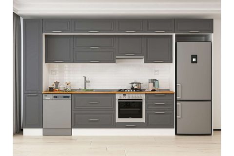 ALVİNKA 390X240 CM KLASİK MEBRAN MUTFAK DOLABI, MBB E90B40S60 1 MEBRAN ANTRASİT MDF