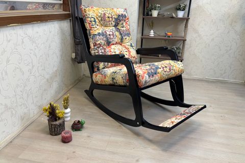 KONTES SALLANAN SANDALYE, ÇİÇEKLİ, LAKE SİYAH AHŞAP AYAK