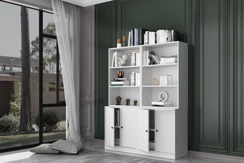 BKCONCEPT 4 KAPAKLI RAFLI KİTAPLIK, 130 CM, BEYAZ, KTP-1291-Ç