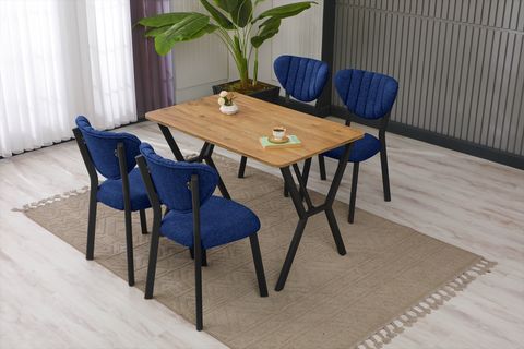 ELİS MUTFAK MASA TAKIMI, 4 SANDALYE, CEVİZ, 110X70 CM, LACİVERT