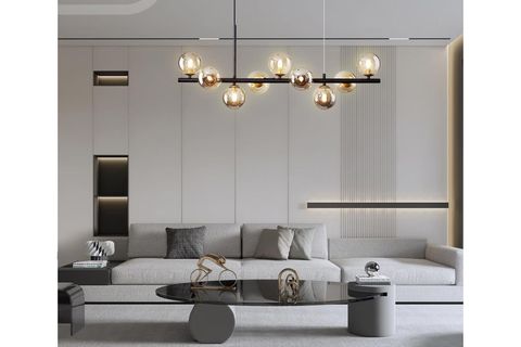 SELİN DOKUZLU SIRALI GOLD DETAYLI AVİZE, FÜME CAMLI