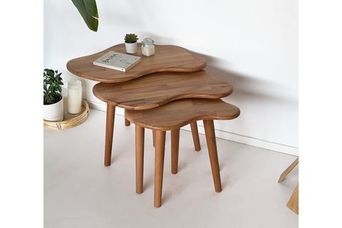 ZİGON BULUT SEHPA SETİ MASİF DOĞAL AHŞAP, ÜÇLÜ