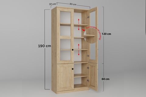 LİSA VİTRİN ÇOK AMAÇLI DOLAP, 4 KAPAKLI, SAFİR MEŞE