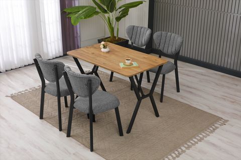 ELİS MUTFAK MASA TAKIMI, 4 SANDALYE, CEVİZ, 110X70 CM, GRİ