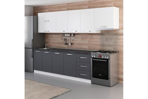 MİNAR  ELA 300 CM MUTFAK DOLABI BEYAZ ANTRASİT 300-A8