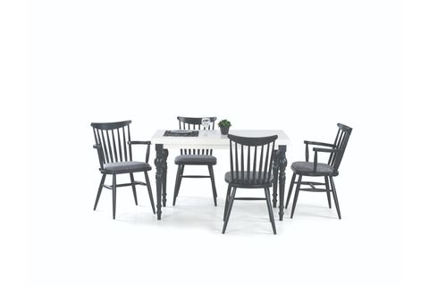 DAMLA SABİT MASA VE KIRLANGIÇ DÖŞEMELİ SANDALYE TAKIMI, BEYAZ ANTRASİT, 125X80