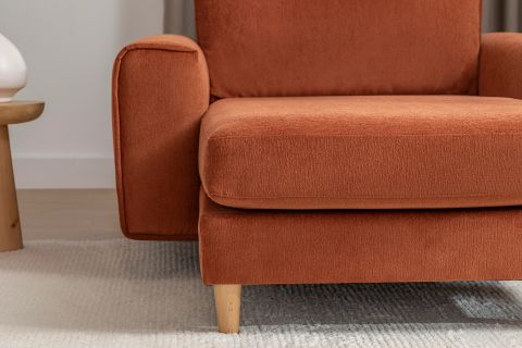 MERLİN DAYBED, FİTİLLİ KOL, NATUREL AYAK, KADİFE KUMAŞ, KİREMİT