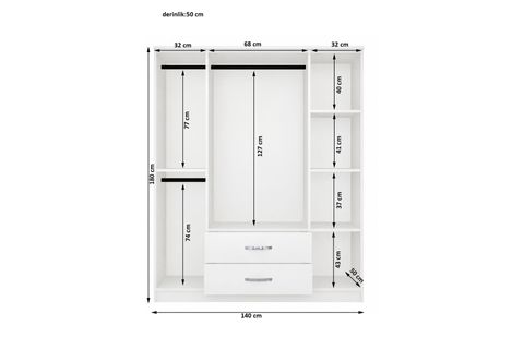 METALİA SMARTLİNE GARDIROP, 4 KAPI 2 ÇEKMECELİ