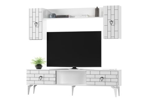 VARNA TV ÜNİTESİ, 4 KAPAKLI 2 RAFLI, BEYAZ