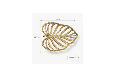 GOLD YAPRAK DESENLI DEKORATIF METAL TEPSI, 29X25 CM