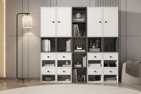 ZARA GENİŞ KİTAPLIK MODÜLER DOLAPLI ÇEKMECELİ ÇALIŞMA ODASI KİTAPLIĞI ÜNİTESİ PNR KTP 1097