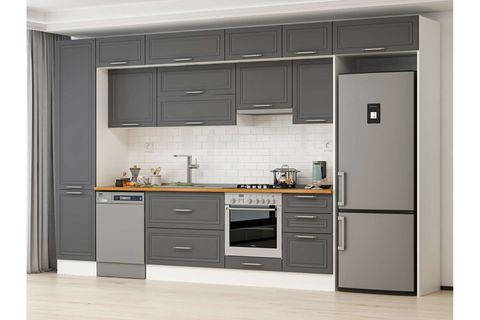 ALVİNKA 380X240 CM KLASİK MEBRAN MUTFAK DOLABI, MBB E80B50S50 1 MEBRAN ANTRASİT SUNTALAM