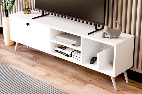 LENA KİTAPLIK BÖLÜMLÜ TV SEHPASI, BEYAZ, 140 CM