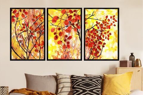 POSTER RED LEAVES TABLO SETİ, ÇERÇEVELİ, 33X48
