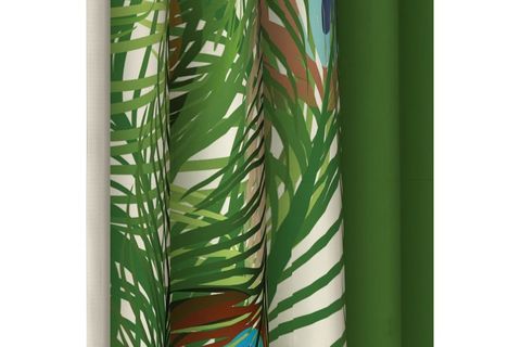 MAVİ BONCUKLU YEŞİL TAVUS TÜYÜ İKİZ FON PERDE