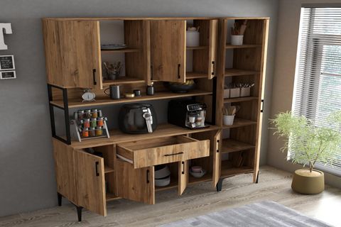TANMOB MELİS MDL0502 ALT ÜST TEK KAPILI ÇOK AMAÇLI DOLAP, 8 KAPAKLI ÇEKMECELİ RAFLI, ÇAM