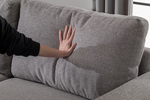 MERLİN MİNİ KÖŞE KOLTUK, NATUREL AYAK, KALIN KOL, ŞÖNİL KUMAŞ, MAVİ GRİ