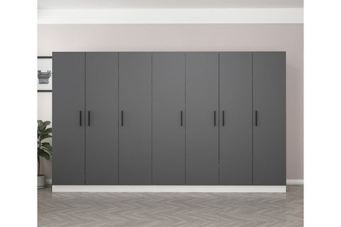 MİNAR KALE 7 KAPAKLI 4 ÇEKMECELİ DOLAP BEYAZ ANTRASİT 210CM