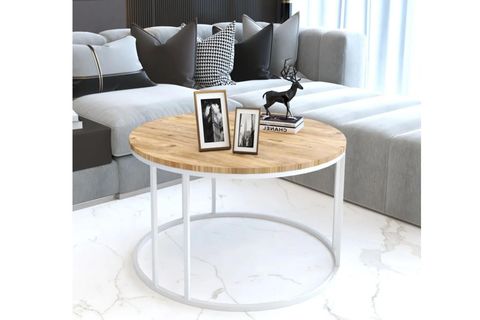 TUBİHOME SEHPA TAKIMI, BEYAZ AYAK, AÇIK AHŞAP