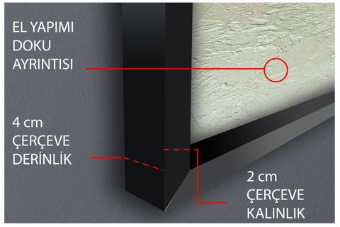 ÇERÇEVELİ EL YAPIMI TRAVERTEN DOKULU TABLO, DOKU İKİLİ. SOYUT BRUSH