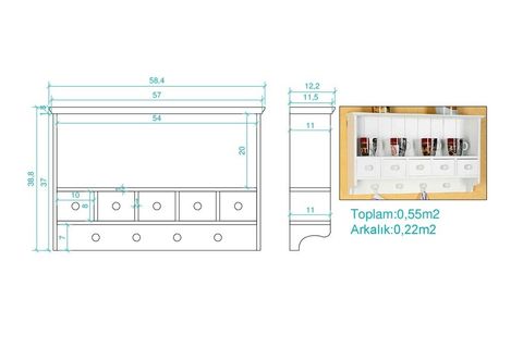 LİVA LAKE MUTFAK RAFI TEREK, BEYAZ