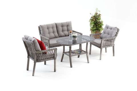 PİRUS RATTAN BAHÇE İKİLİ OTURMA GRUBU,GRİ