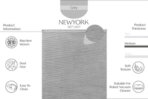  NEWYORK COOL KESME HALI 3107, YUMUŞAK TUŞELİ, GRİ, 100X450