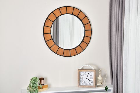 DFN WOOD TERRA YUVARLAK DEKORATİF BANYO AYNASI, 90X90 CM