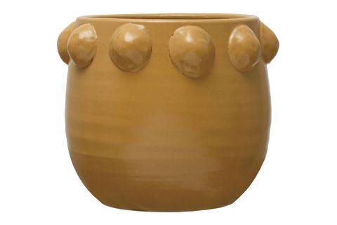 EL YAPIMI SARI NOKTALI KABARTMALI TERRACOTTA SAKSI