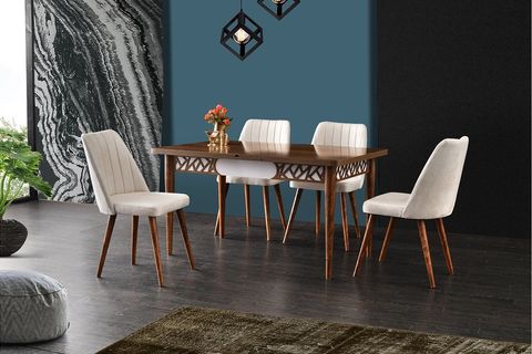 ARMİN MASA VE CANNES SANDALYE TAKIMI, KREM CEVİZ, 130X80