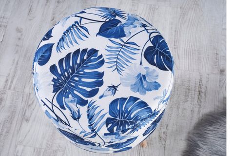 TUBİHOME PUF, MAVİ YAPRAK DESENLİ