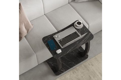 HULK TEKERLEKLİ GENİŞ YAN SEHPA, SİYAH