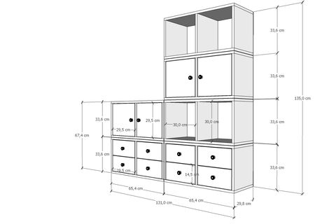 LEKSA 4 KAPAKLI ÇEKMECELİ RAFLI BASAMAKLI KİTAPLIK 130 CM BEYAZ KTP-1244-Ç