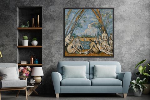 AHŞAP YAĞLI BOYA DOKULU TABLO, CEZANNE THE LARGE BATHERS YIKANANLAR