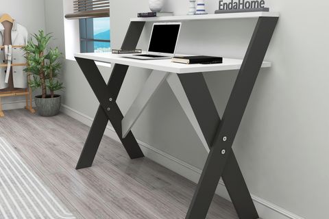 ÇAPRAZ AYAKLI DERS ÇALIŞMA MASASI, ANTRASİT BEYAZ, 50X90